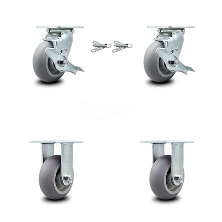 Service Caster 5 Inch Thermoplastic Rubber Caster Set with 2 Brakes/Swivel Lock 2 Rigid SCC SCC-30CS520-TPRRD-TLB-BSL-2-R-2